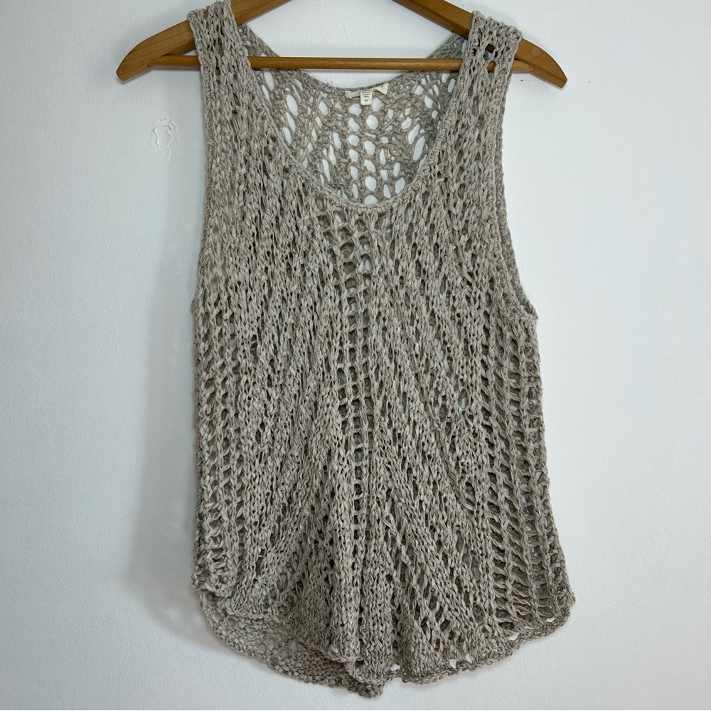 Eileen Fisher Women's Tank Top Medium Beige Open Mesh Sleeveless Linen Blend